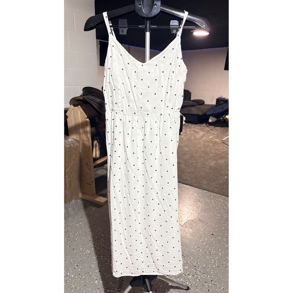 Old Navy Womens White Navy Polka Dot Smocked Midi Dress Medium Adjustable Straps